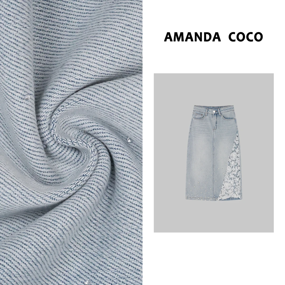 AMANDACOCO 静静 | 春夏高定钉珠蕾丝绣花气质百搭牛仔半裙