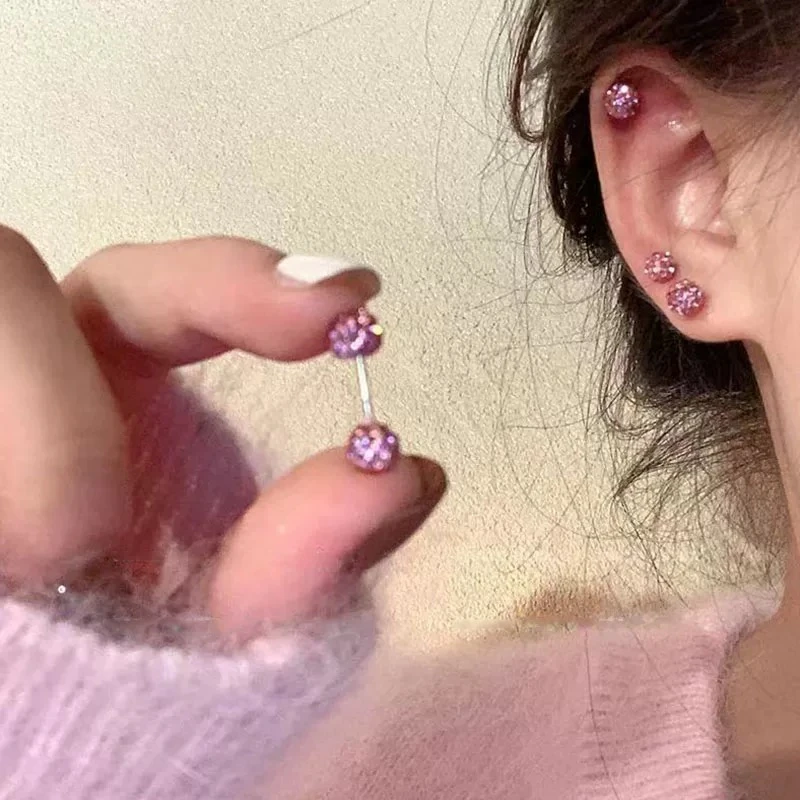 铜合金耳饰 糖果色圆球耳钉女个性时尚简约百搭耳骨钉E2391