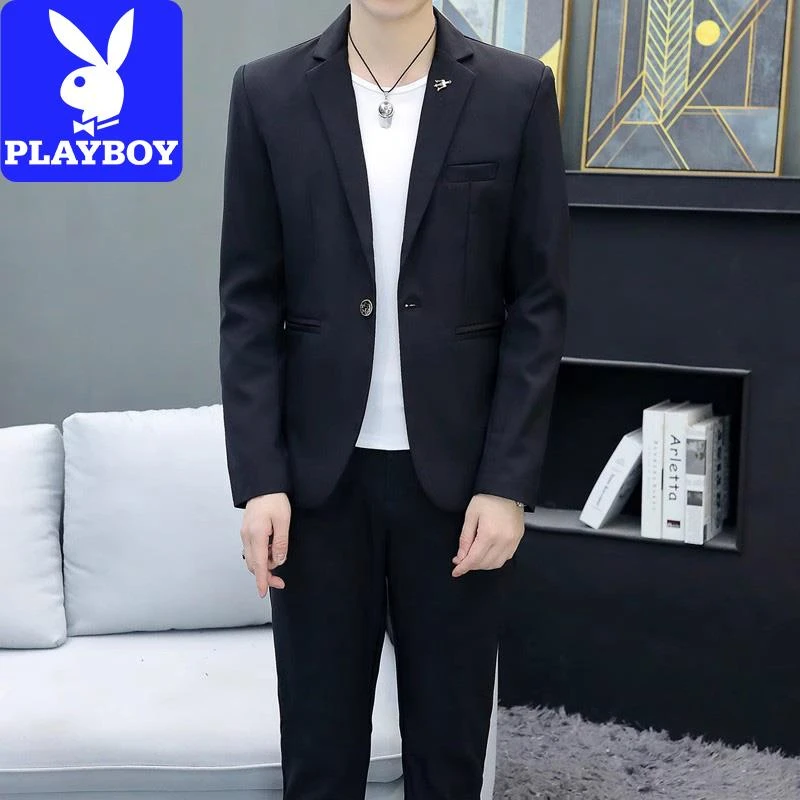 花花公子韩版休闲春秋西服套装男士修身商务正装新郎痞帅小西装男