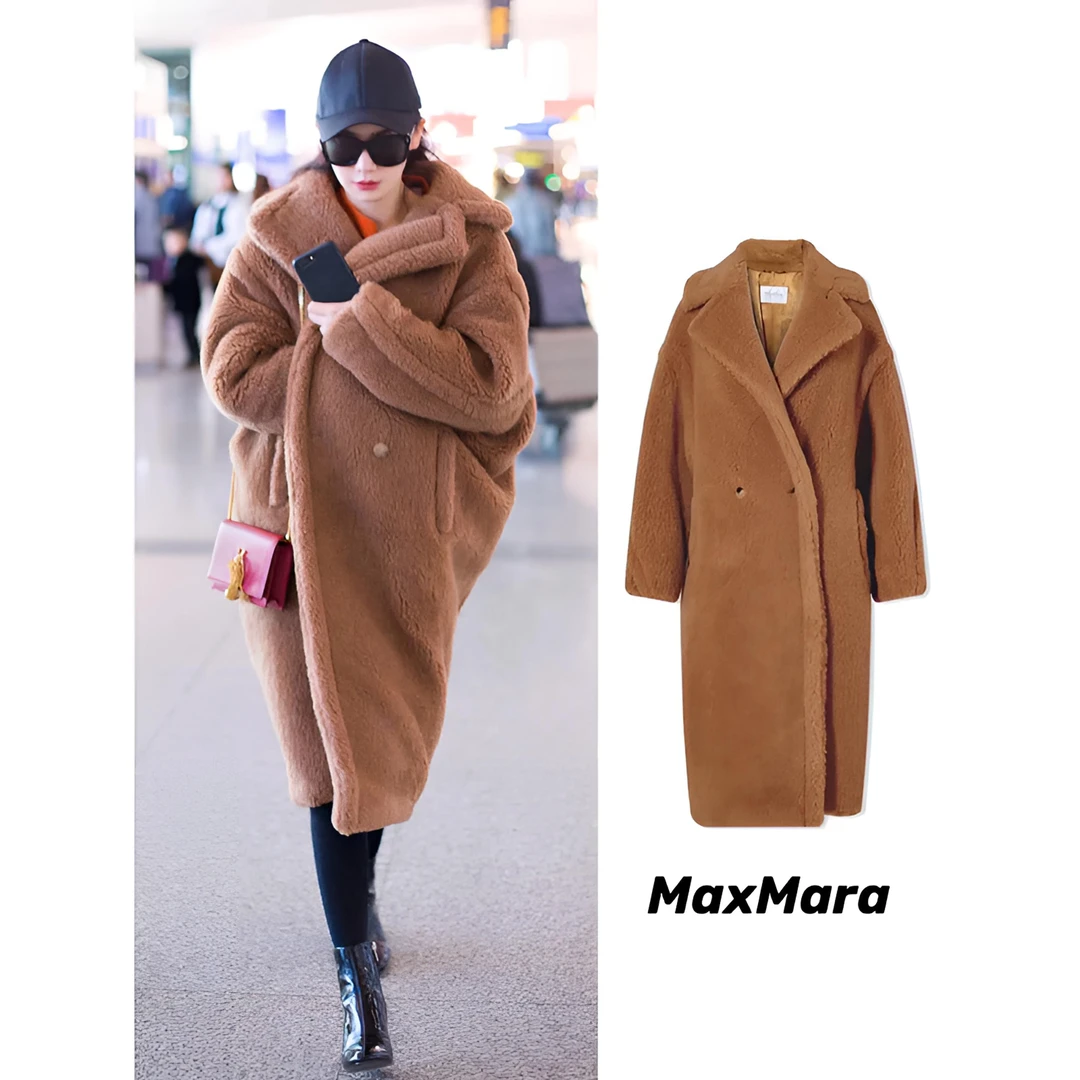 未使用 MaxMara 00894 驼色骆驼绒泰迪熊长款大衣 戚薇同款/m码