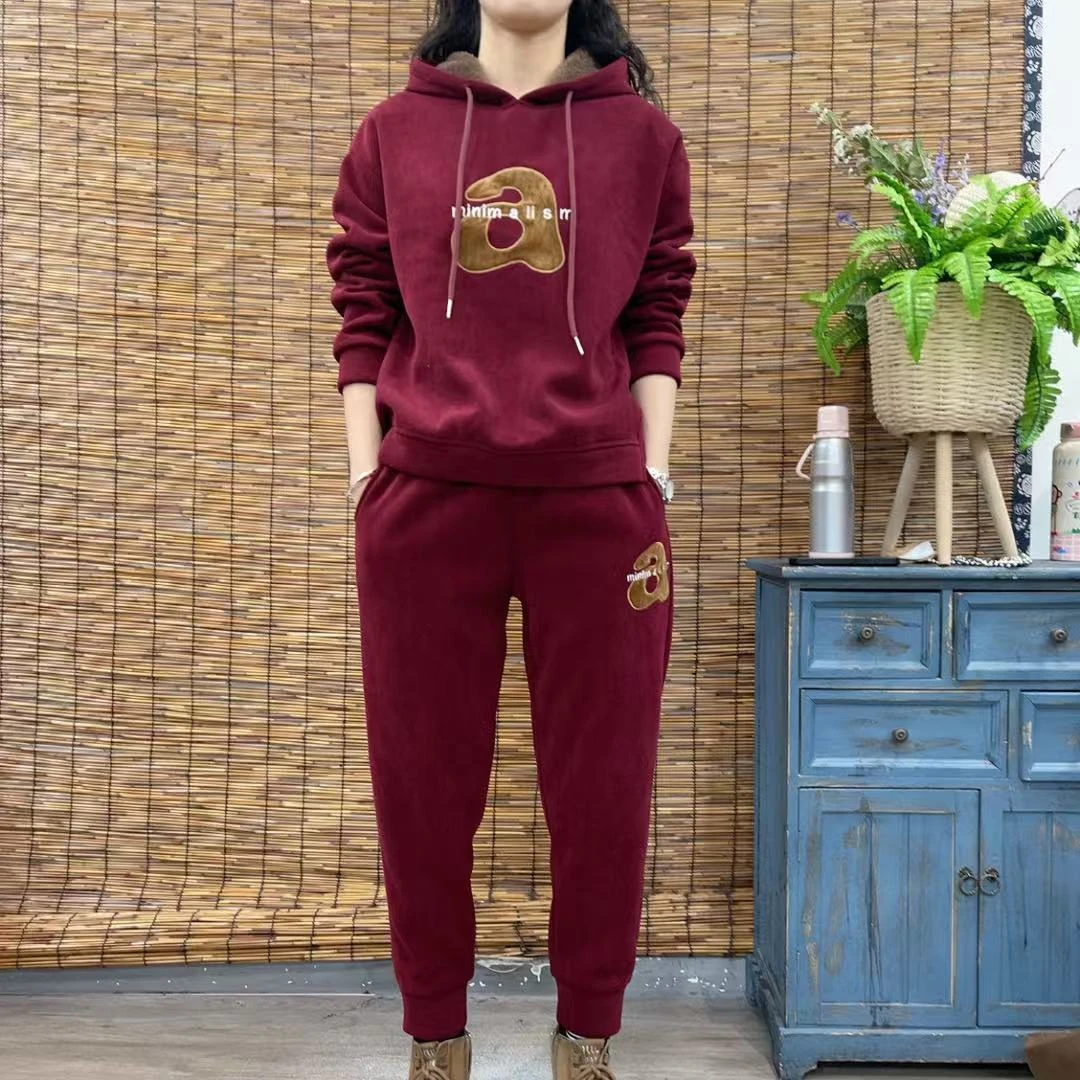81391新款加绒加厚秋冬休闲百搭减龄卫衣裤子套装