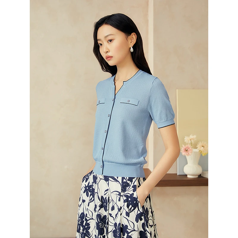 YINER音儿2025夏季新款欧若风法式优雅小香短袖针织衫8C65206046