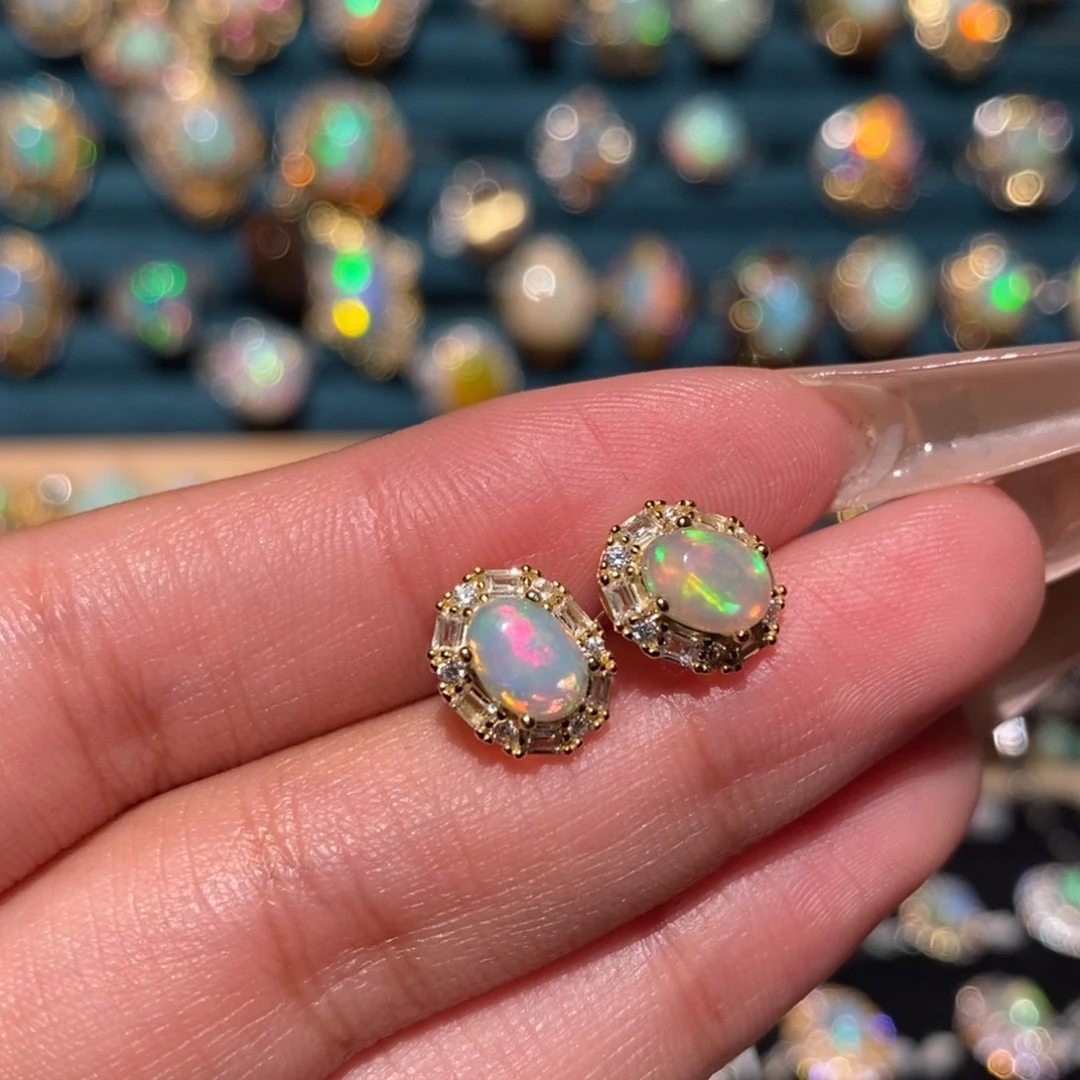 欧泊银S925镶嵌耳饰