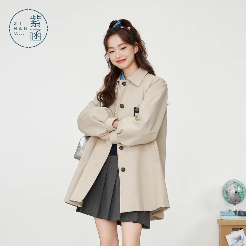 《王雪糕专属》紫涵翻领风衣女2025春季单排扣外套Z5Z01BS266