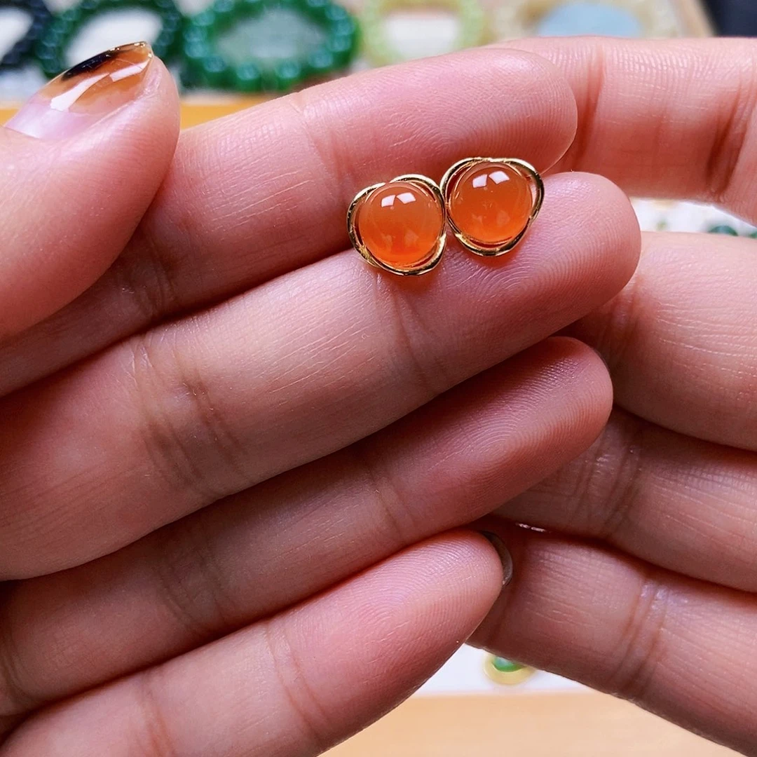 和田玉耳饰银S925镶嵌