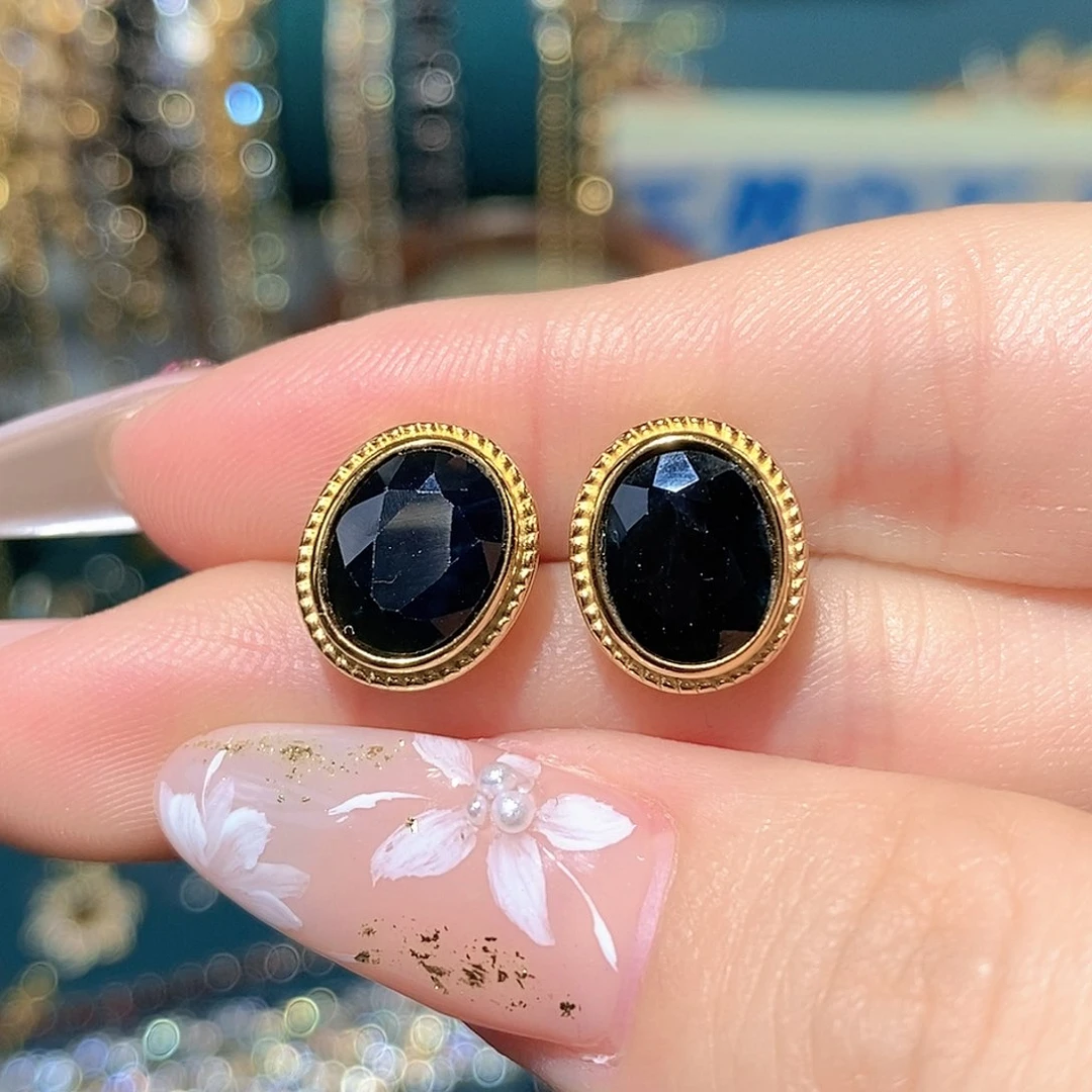 耳饰蓝宝石银S925镶嵌天然 蓝宝石