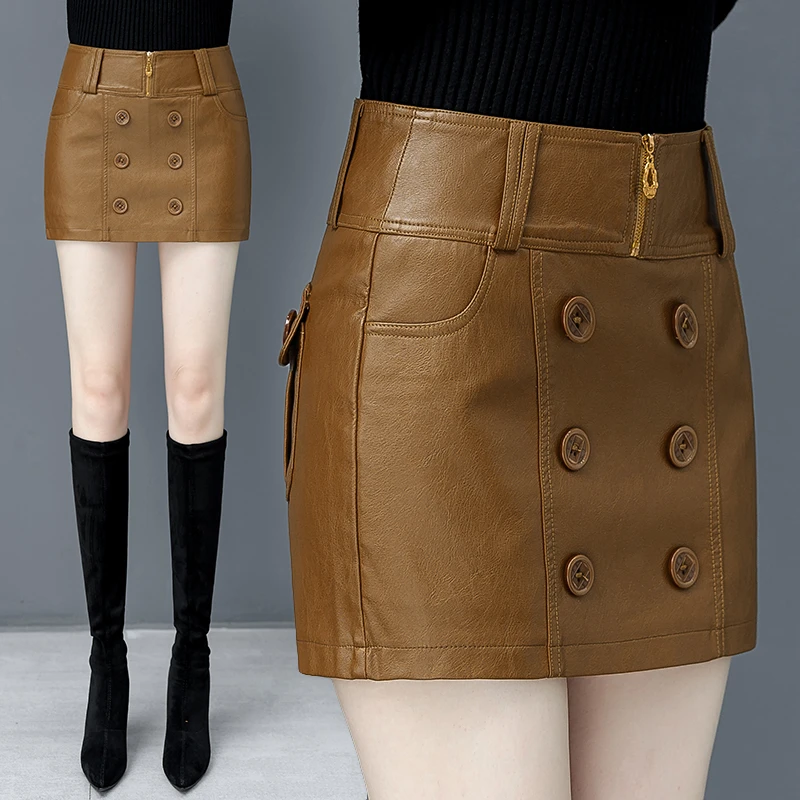 PU皮短裤女2025秋冬新款时尚洋气百搭显瘦包臀假两件一体短裙裤