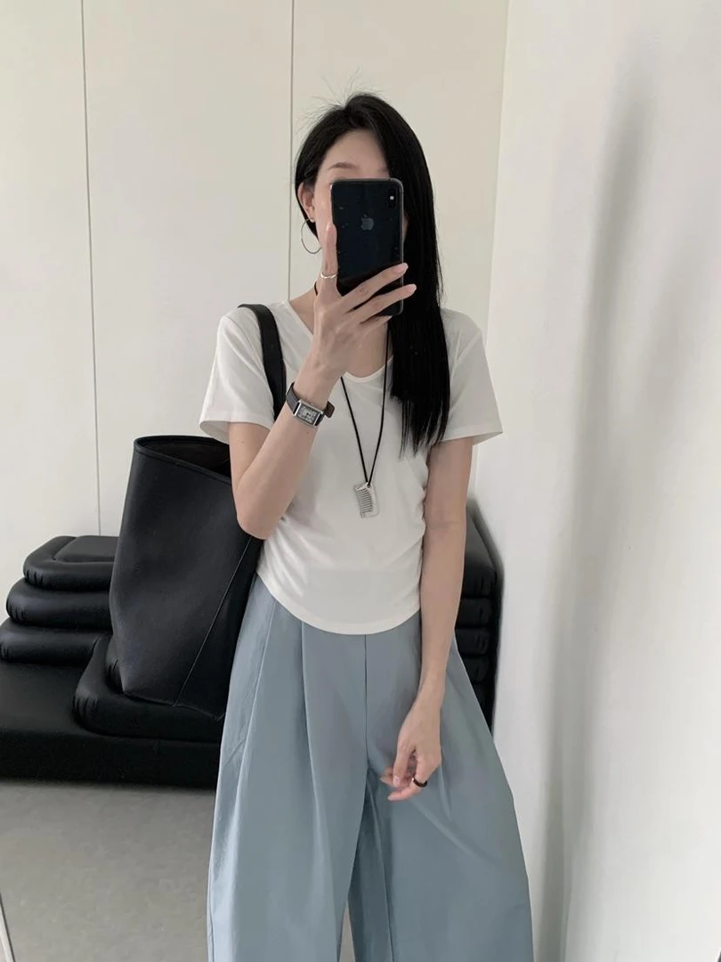 FL  2025夏季女新颖潮流时尚简约百搭圆领T恤   6687