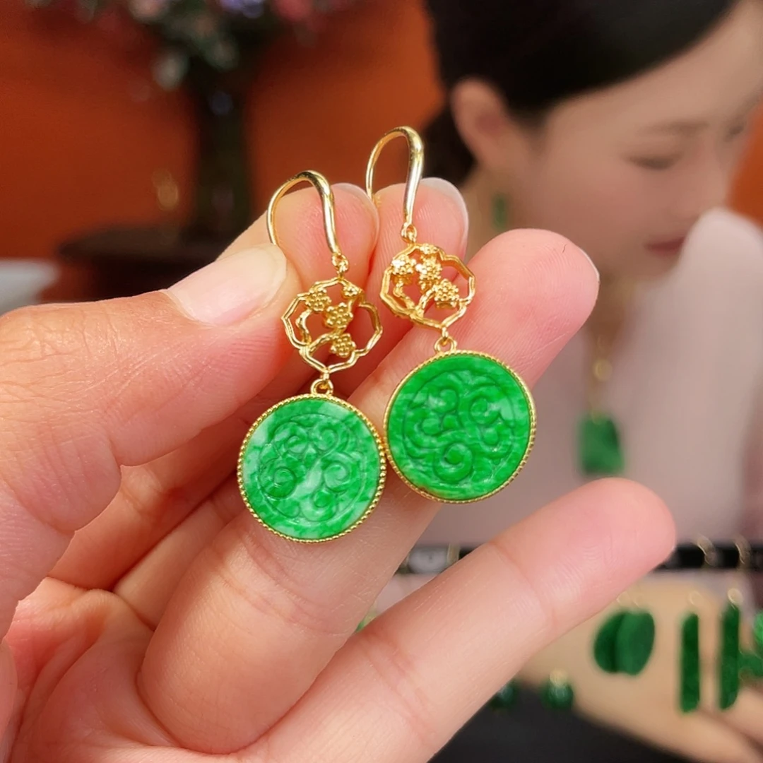 翡翠银S925镶嵌耳饰