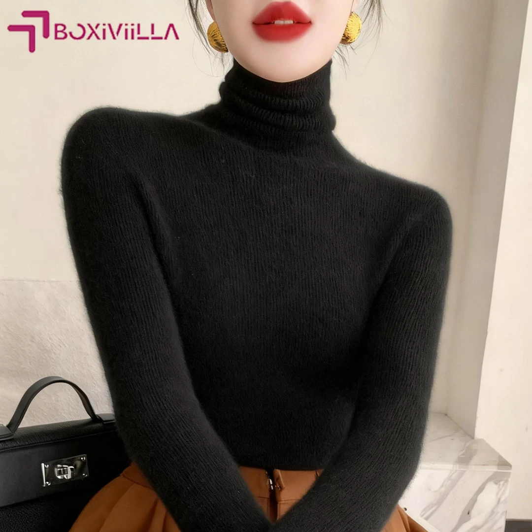 Boxiviilla基础款洋气百搭气质黑色堆堆领高领毛衣女秋冬显瘦保暖