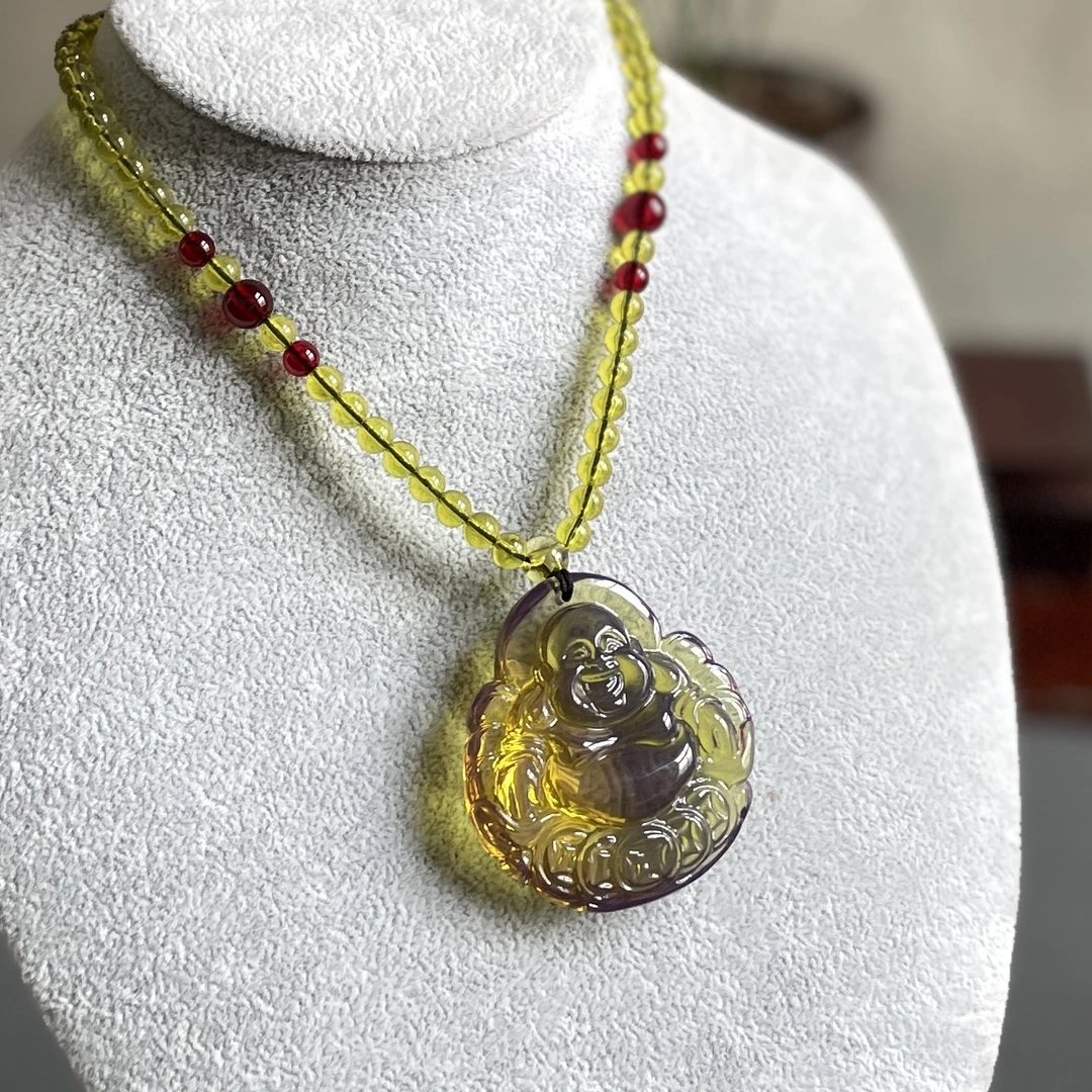 琥珀蓝珀佛公吊坠（带链子）项链毛衣链带证书礼盒50mm XL2050