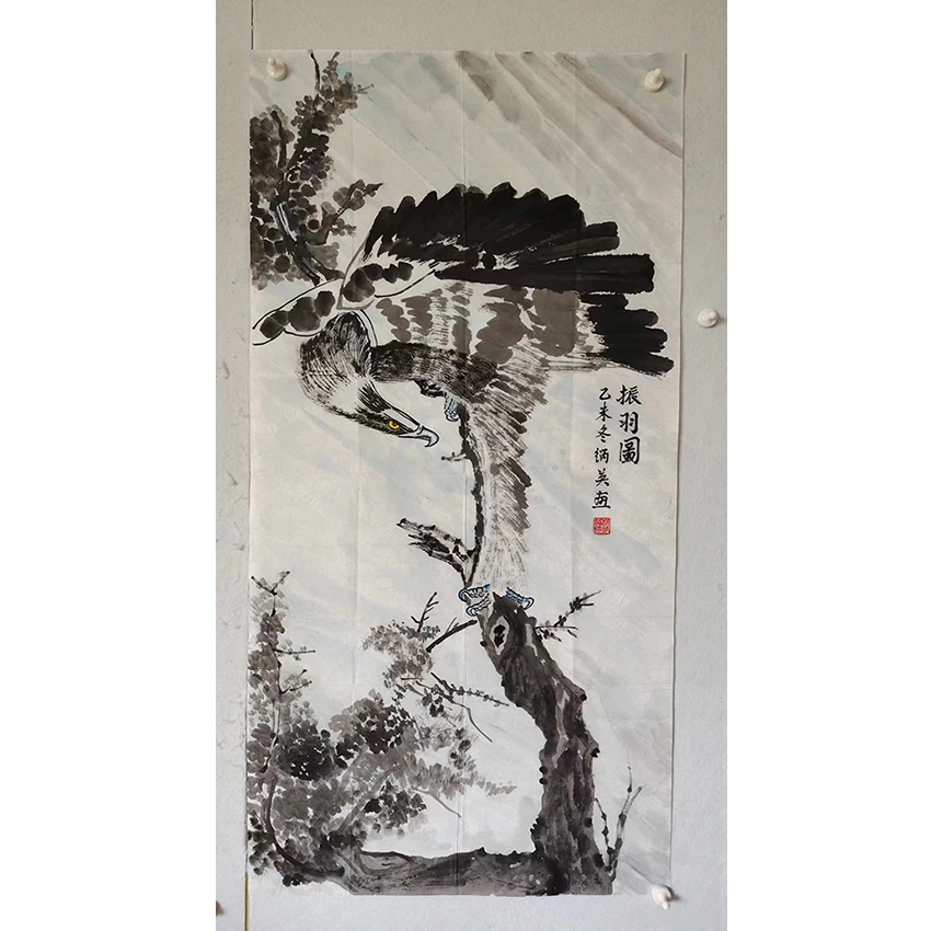 3224 老字画《鹰》中堂  尺寸 137×68