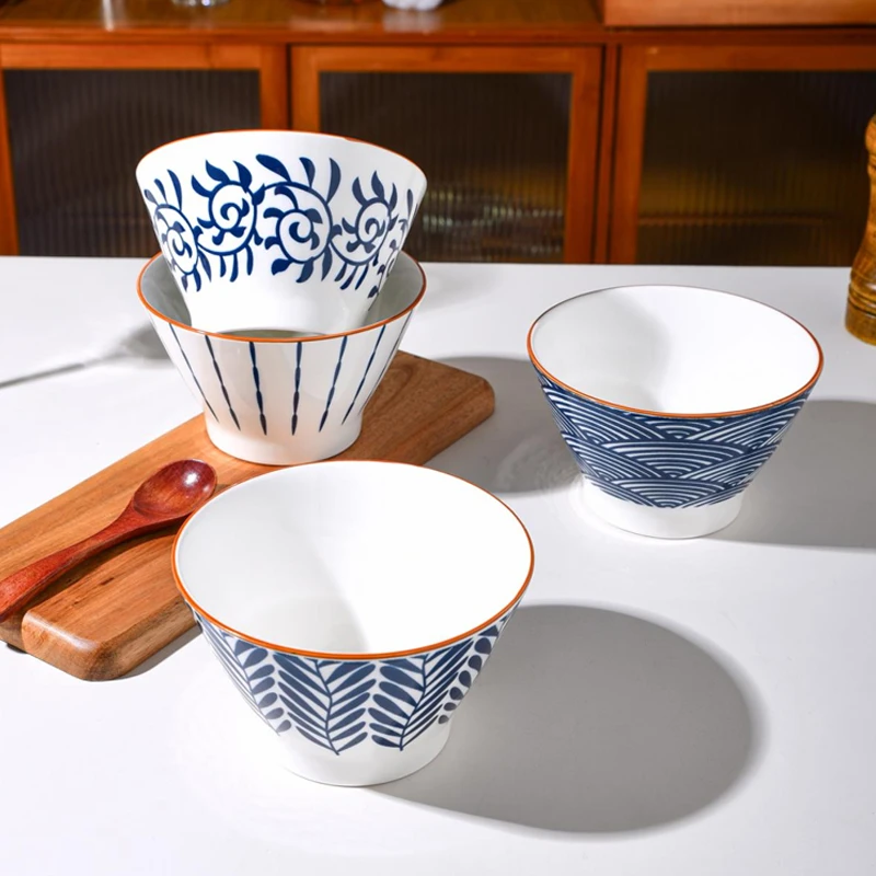 【佰陶匠】4只5英寸复古风斗笠碗4色混搭家用陶瓷餐具米饭碗陶瓷碗
