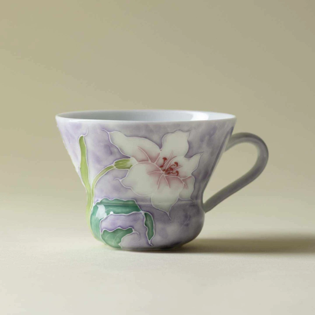 蔓颜有田烧手绘百合花壶承主人杯高颜值景德镇粉彩品茗杯喝茶杯