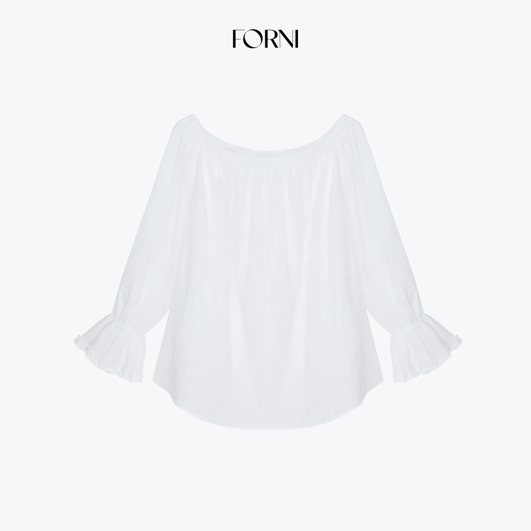 FORNI 嫩妹感应 少女芭蕾风一字肩衬衫蓬蓬花苞裙套装