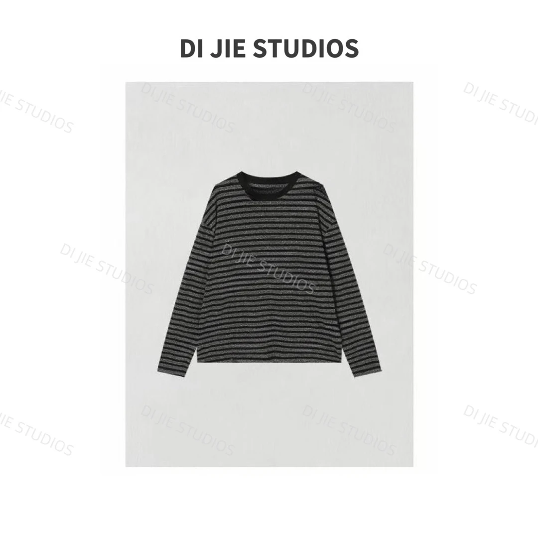 DI JIE STUDIOS韩系自制波卡西亚休闲条纹长袖T恤女慵懒风2409#