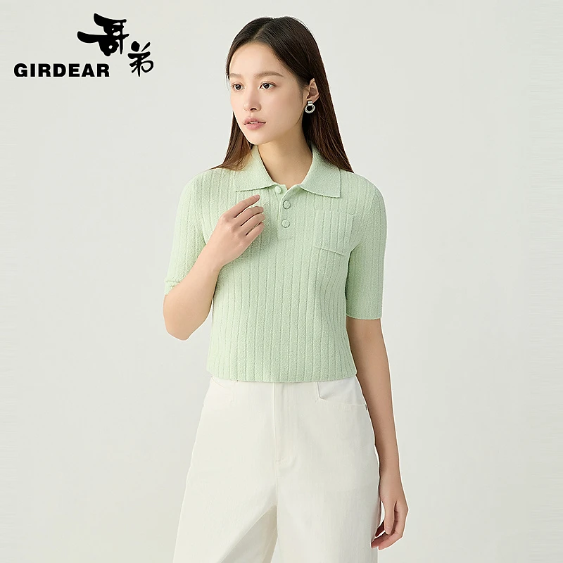 GIRDEAR/哥弟新款青春活力减龄百搭POLO领短袖套头针织上衣138022