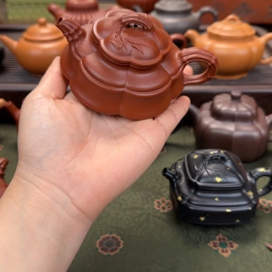 紫砂茶壶六方海棠竹鼓