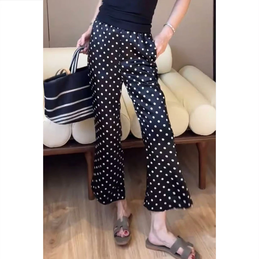 夏季女薄款波点九分裤透气直筒裤百搭休闲气质时尚微喇裤子