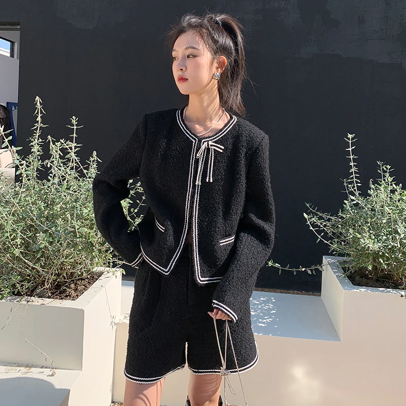 【清仓】范洛粗花呢小香复古短外套女减龄蝴蝶结半裙套装FD21T014