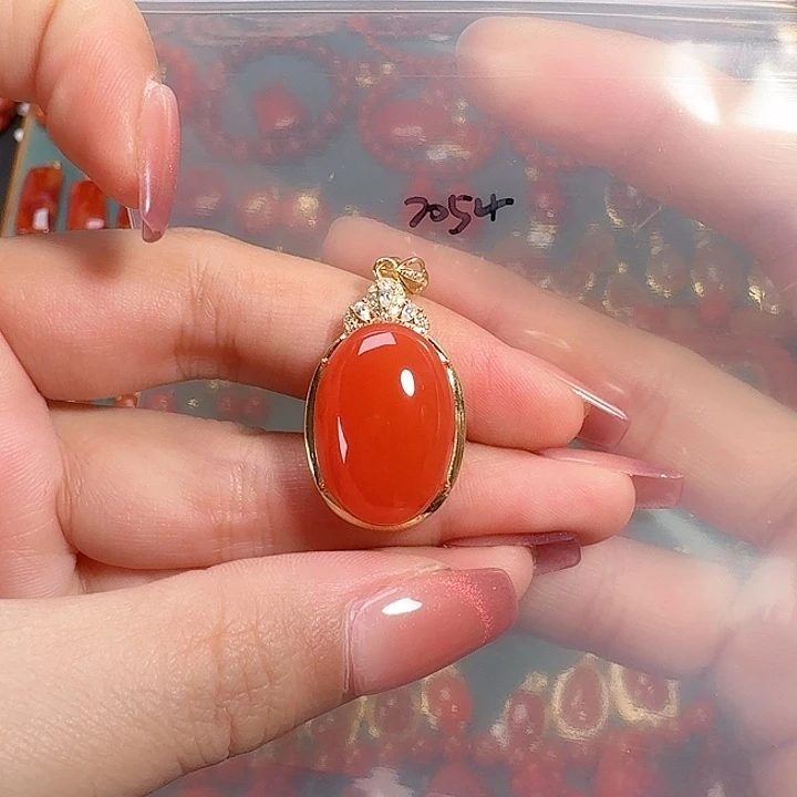 南红玛瑙银S925镶嵌吊坠