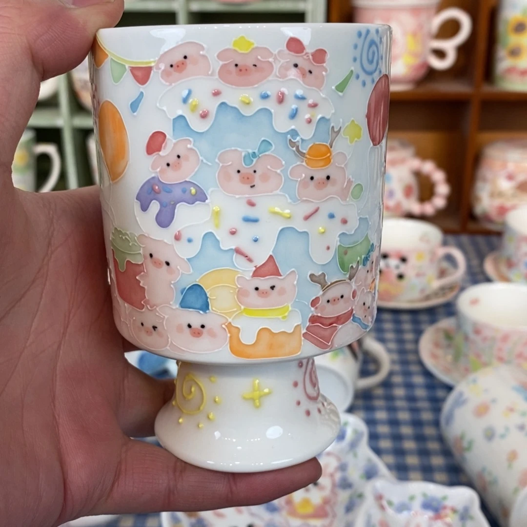 瓷片小*金高脚杯猪猪微瑕福利