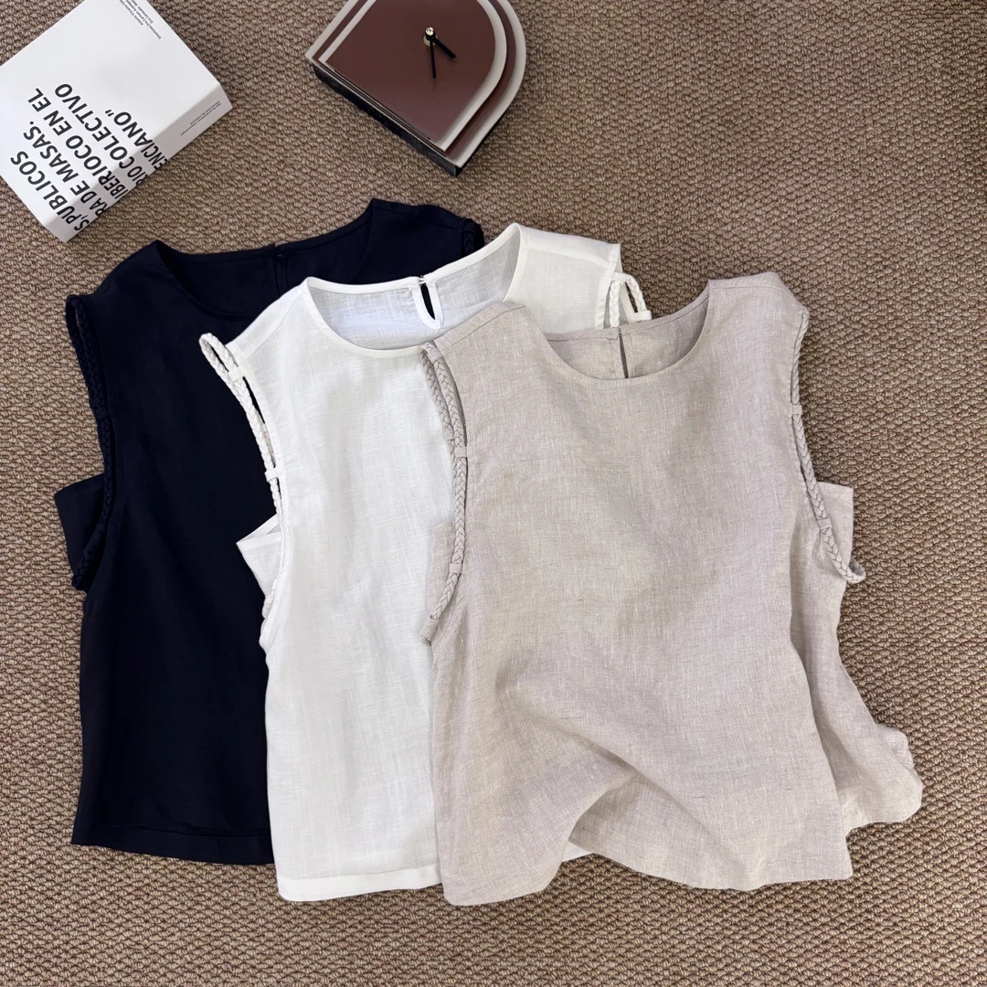 360 夏日轻氧编制麻花麻料背心