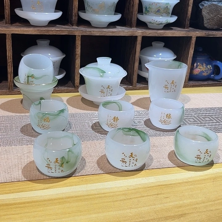 流***返琉璃手工艺品水绿刻字套组不带礼盒➕主人杯