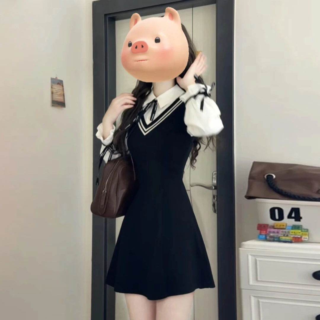 假两件衬衫连衣裙子女秋冬2026新款春秋季韩系学院风收腰气质短裙
