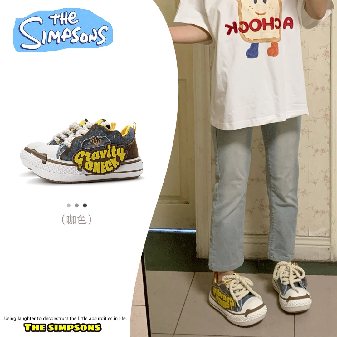 辛普森秋天可爱帆布鞋厚底增高百搭潮流休闲情侣小众青年丑萌潮鞋