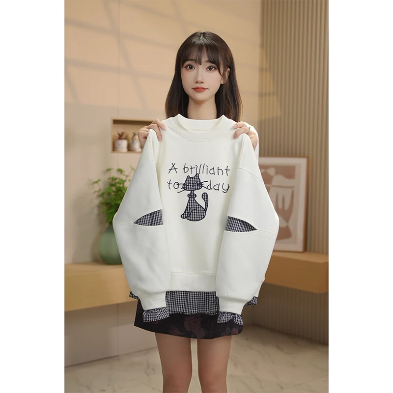 女童卫衣春秋款2025新款刺绣小猫时髦百搭儿童秋装上衣Q63168