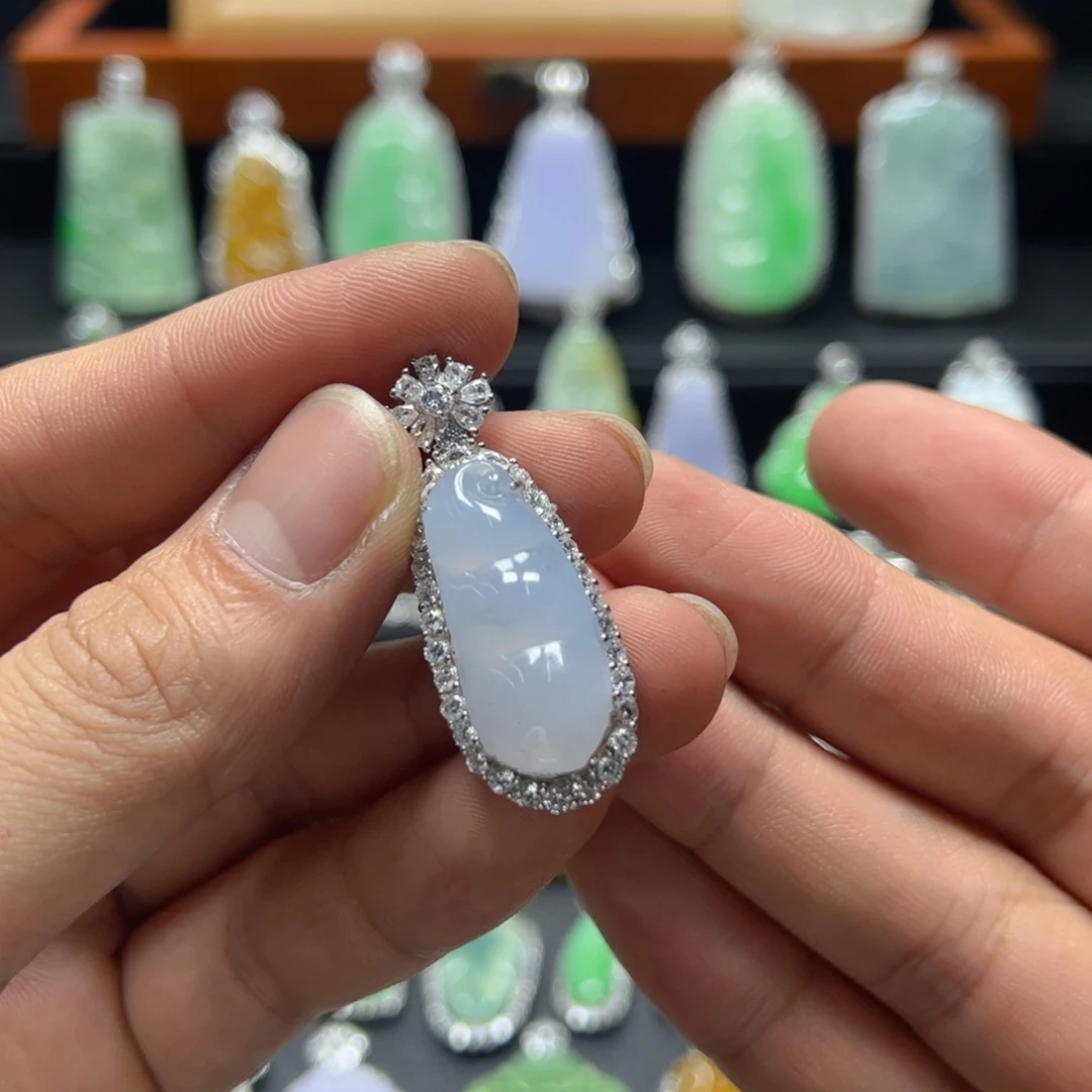 颈饰银S925镶嵌翡翠天然翡翠a货