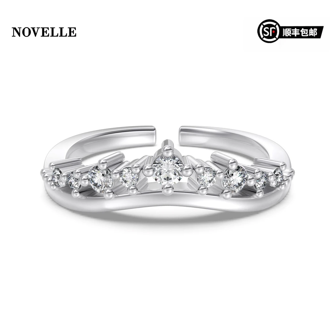925银锆石戒指 NOVELLE925银V形闪耀精致设计清冷开口可调节戒指