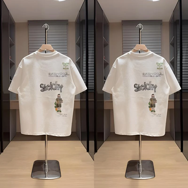 夏季潮牌卡通重磅短袖T恤男士早春情侣款字母印花休闲半袖圆领衫t