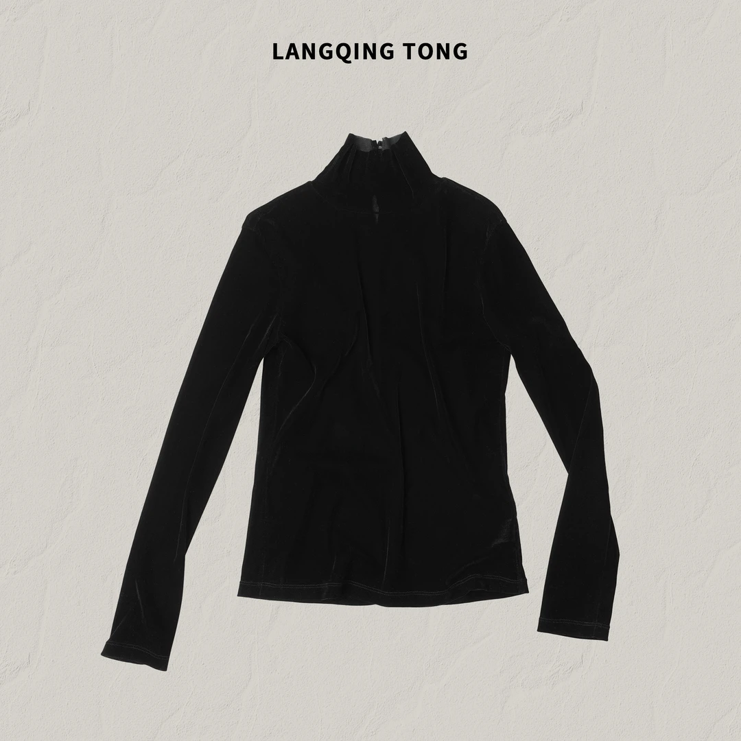 LANGQING 高领三粒扣通勤休闲百搭打底T恤47563#