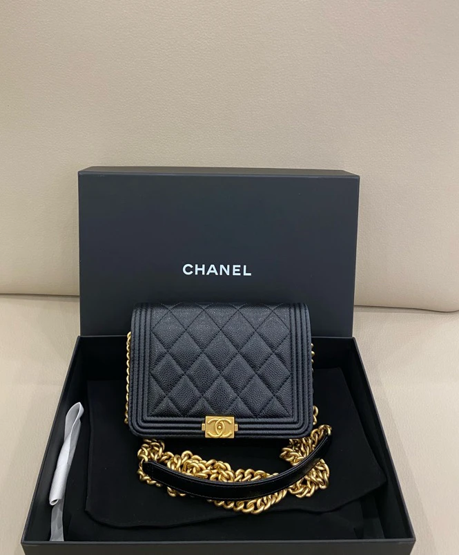 99新 Chanel/香奈儿 leboy miniwoc 22a链条包 黑金荔枝牛芯片款