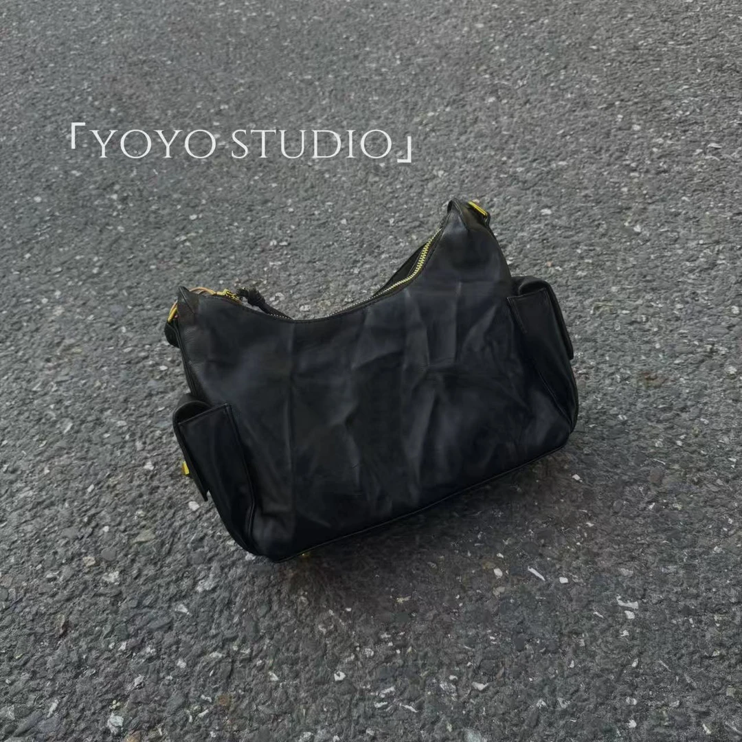 【Yoyo Studio】吐司hobo小号金标单肩斜跨韩式双根拉链植鞣单肩包