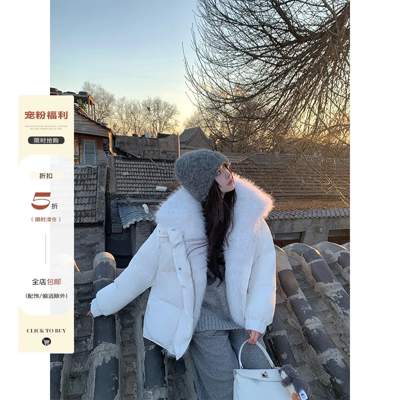 1只衮1Z1ZGUN 富士山下 可拆卸毛毛翻领90白鸭绒面包羽绒服外套女