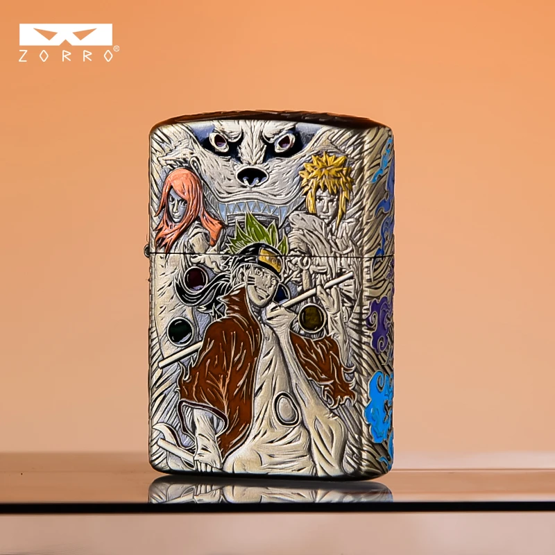 正品佐罗ZORRO二代白铜火影忍者鸣人煤油打火机精雕镶嵌男生礼物