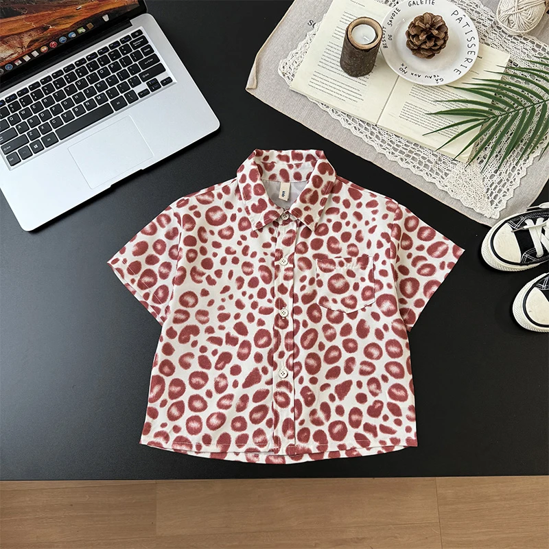 夏季儿童满印圆点衬衫2025男童新款休闲短袖上衣透气舒适外套