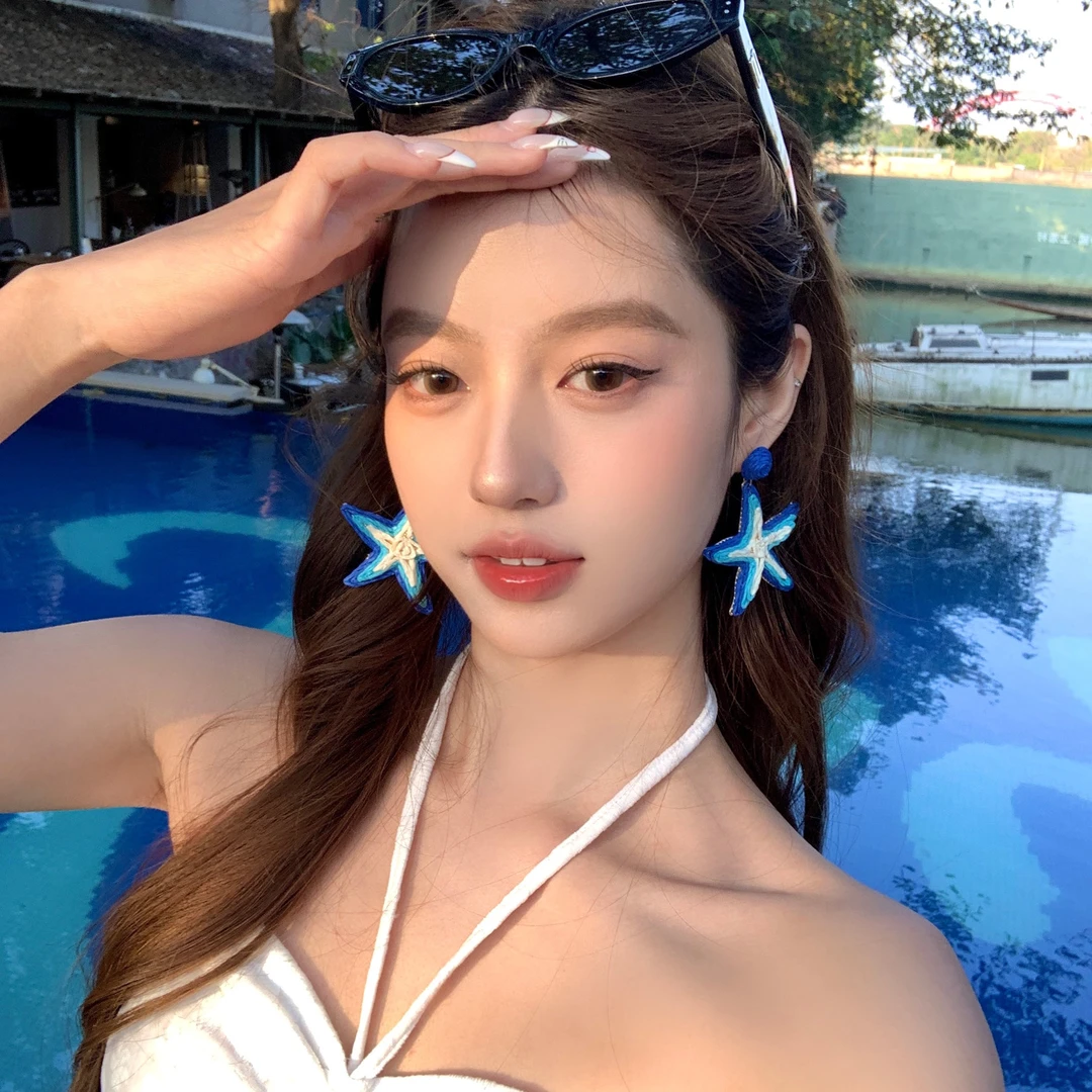 铜合金木质耳饰 热情夏威夷编海星耳环夸张海边沙滩度假风耳饰307