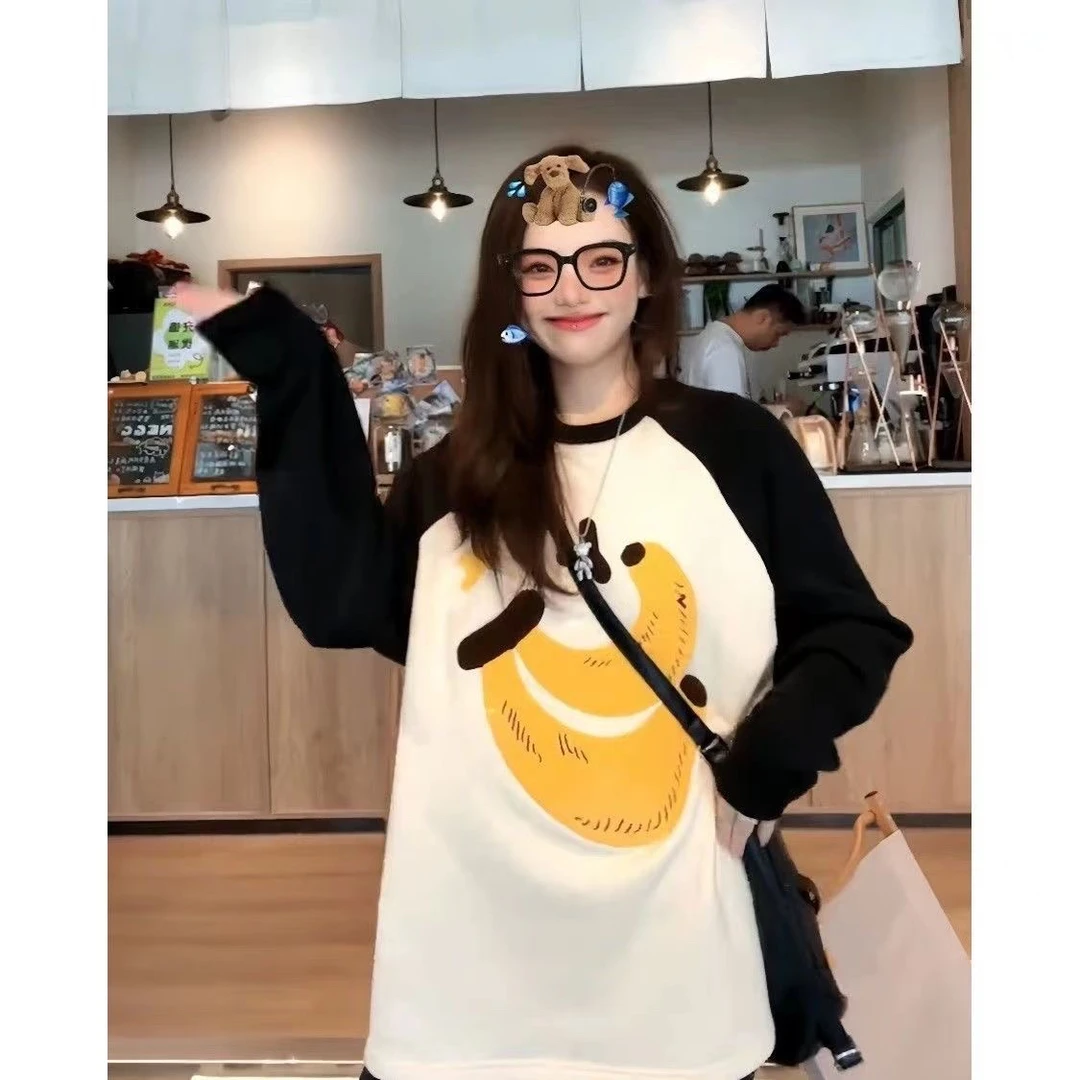 秋冬撞色新款字母加绒宽松拼色拼接显瘦刺绣卫衣女大码中长款百搭