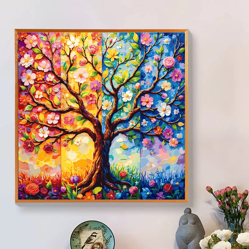 四季花开|数字油画diy真心遮盖六代颜料填涂色手绘礼物油彩装饰画