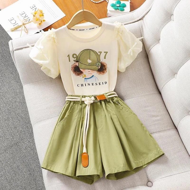 巴拉巴拉适用女童套装夏季洋气女大童短袖裙裤两件套女孩2025新款