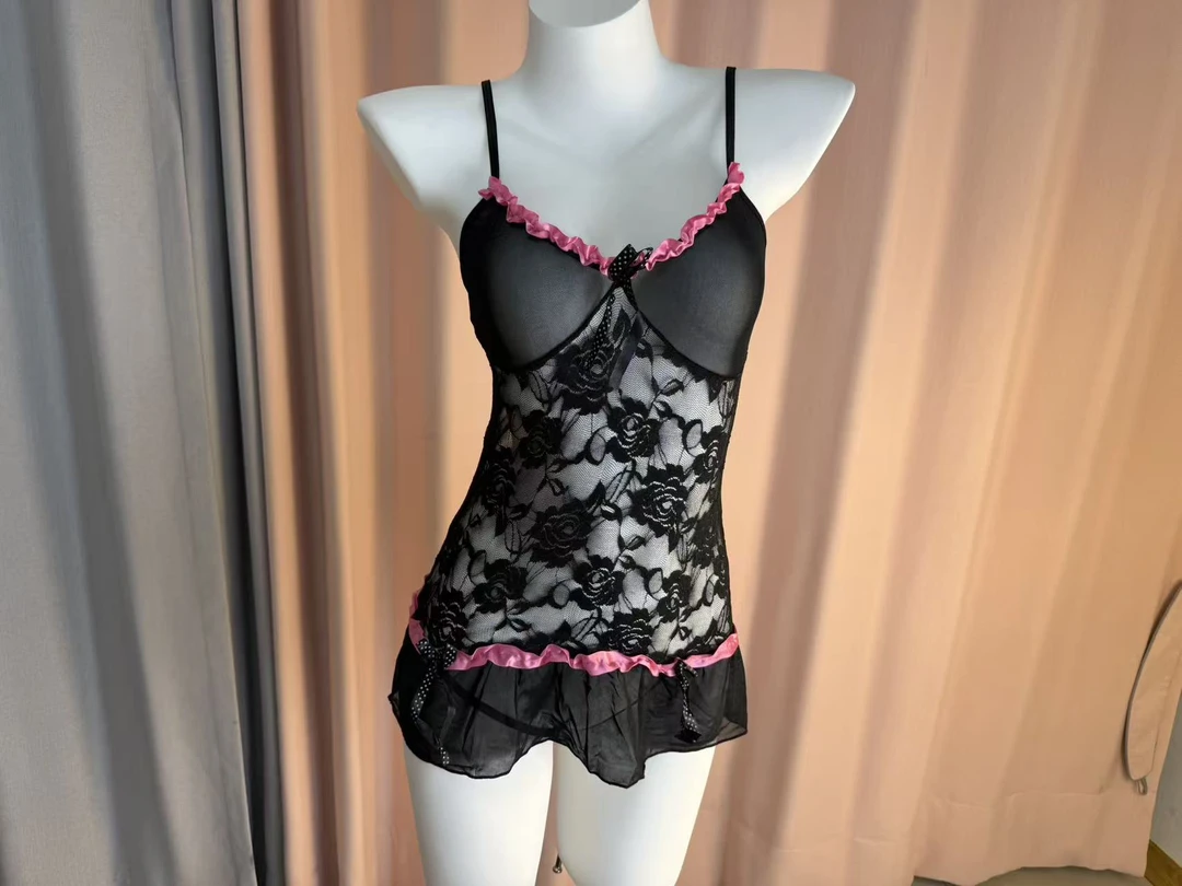 玖梦之夜通用成人蕾丝边薄款V领性感睡裙复古连体new vintage