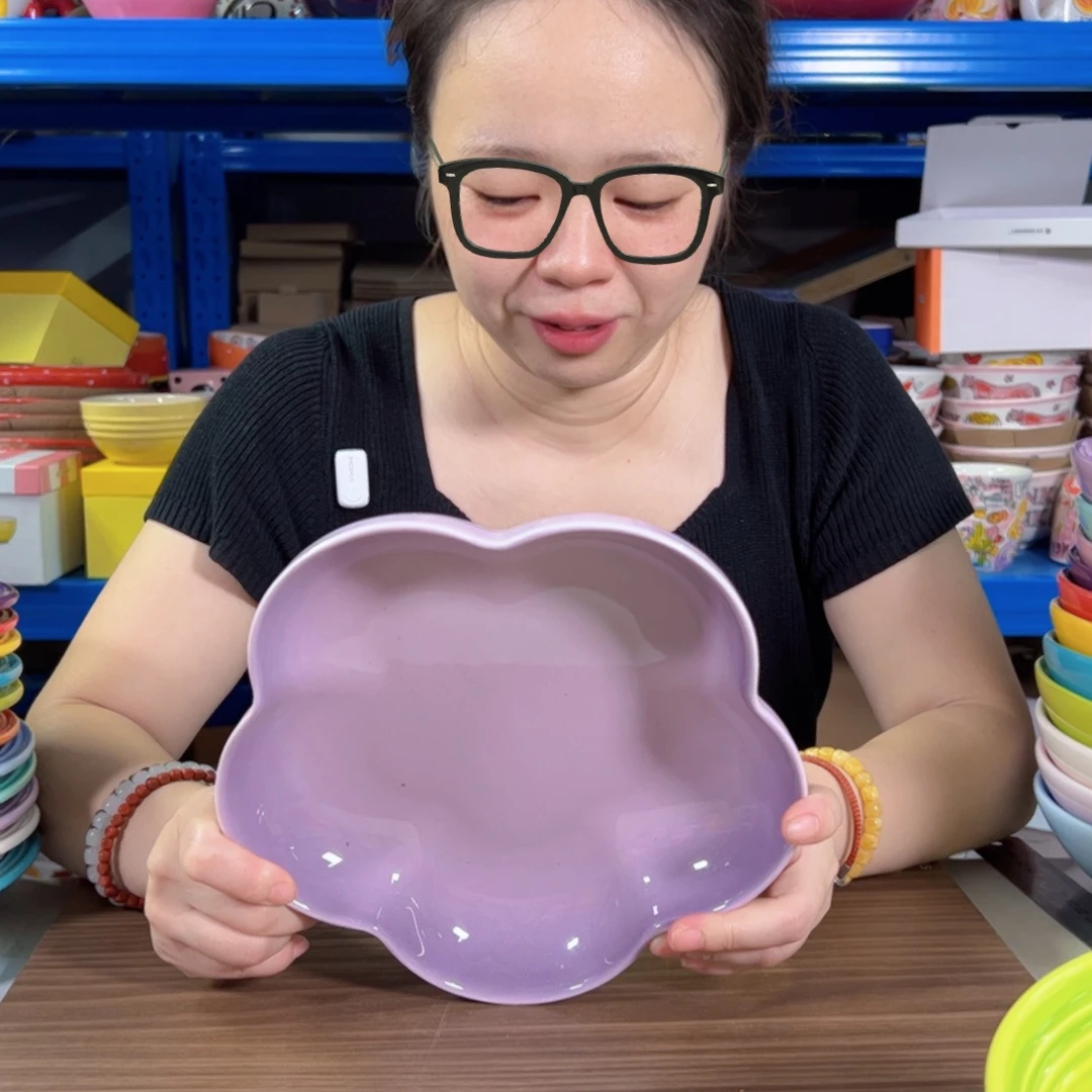 陶瓷紫色花朵深盘
