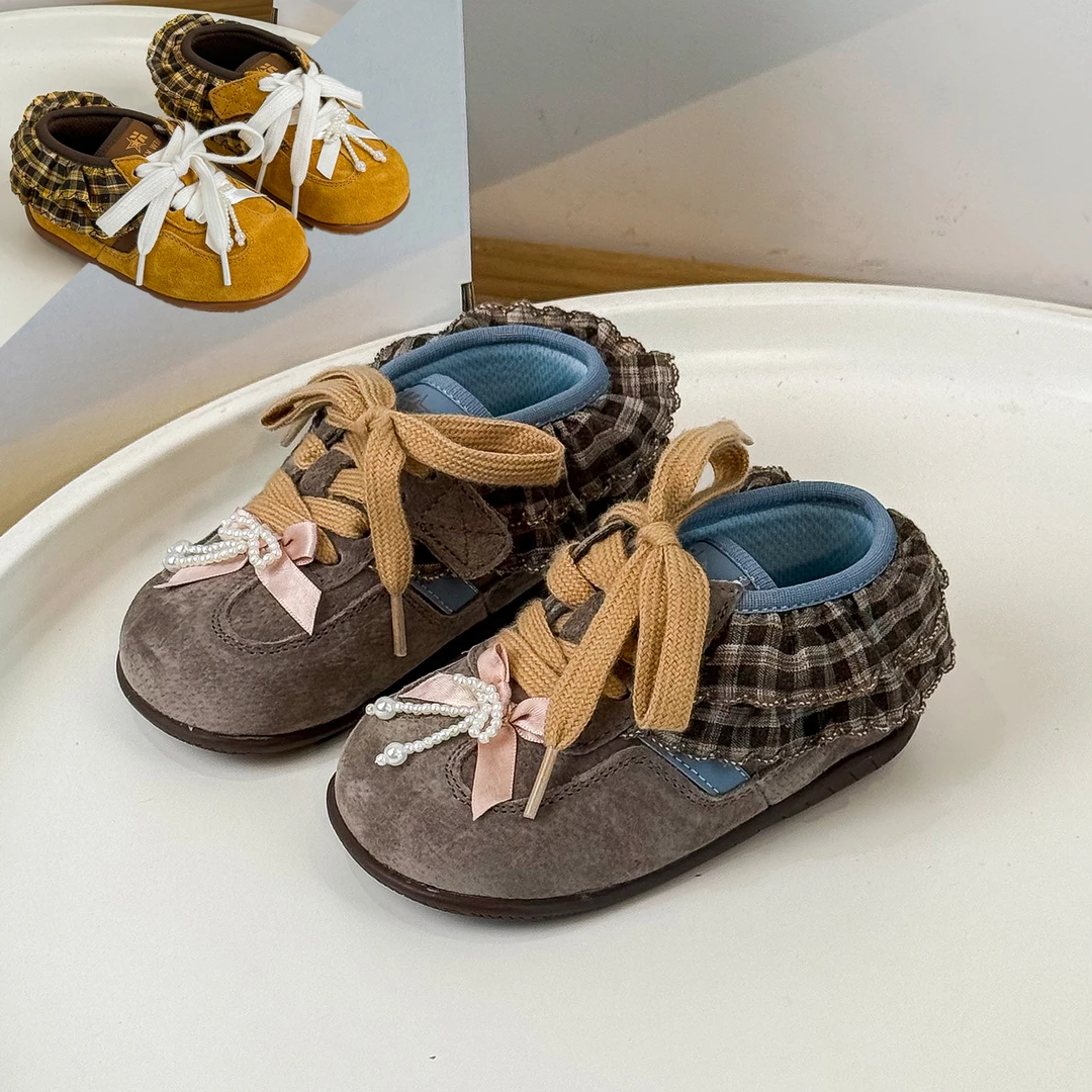 女童运动鞋2025秋季新款儿童德训鞋珍珠蝴蝶小女孩休闲鞋宝宝童鞋