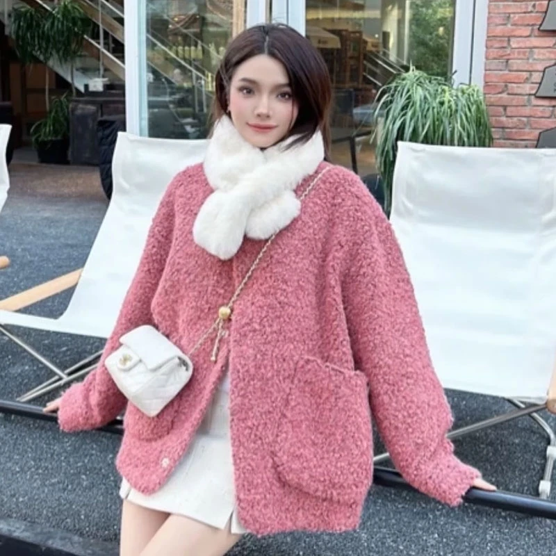 【商场同款】秋冬新款百搭圆领宽松毛绒保暖外套袁衣都舍5400830