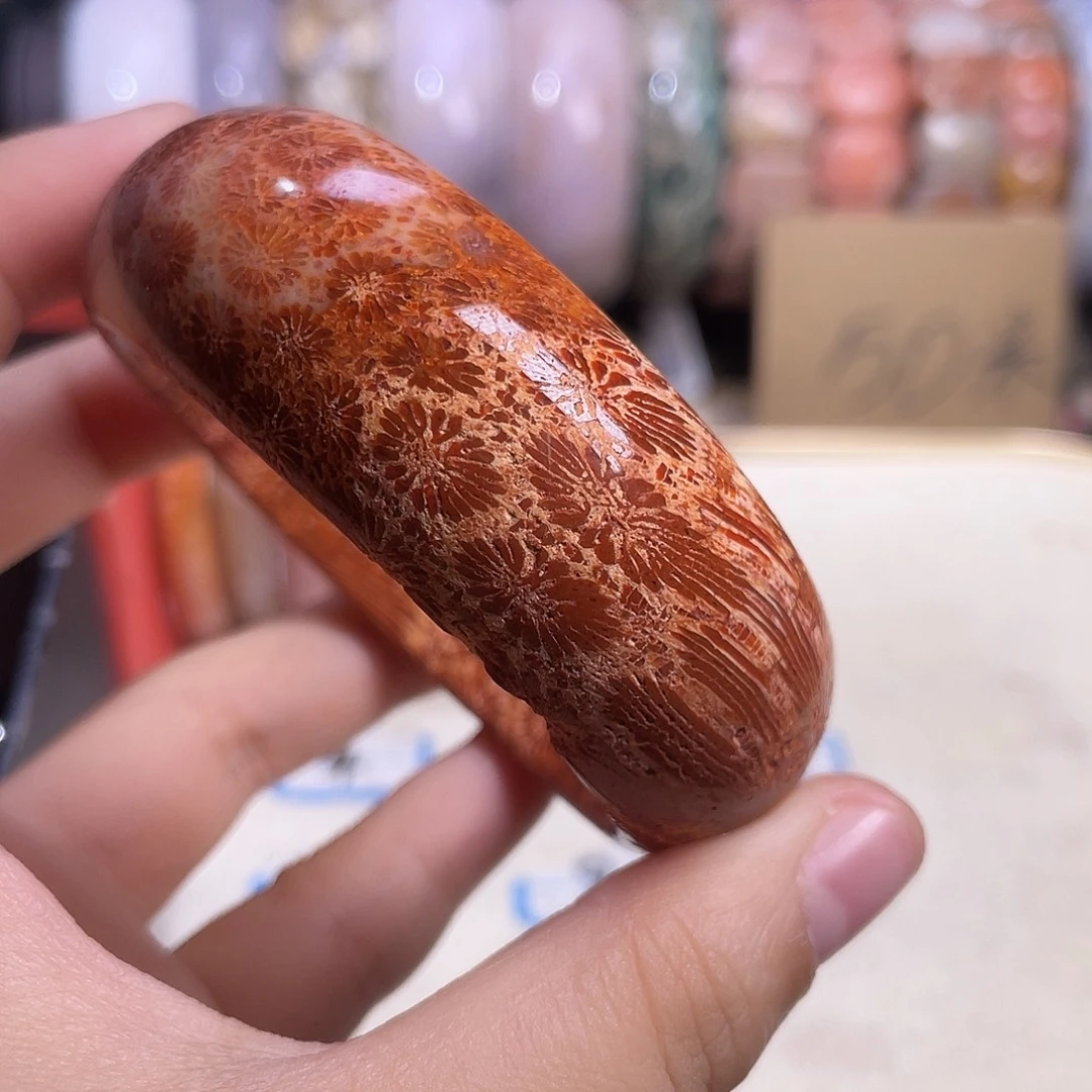 硅化玉未镶嵌手镯圈口55.5骨骼花花