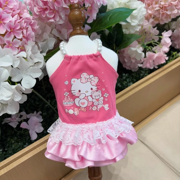 宠物衣服狗狗夏季薄款烫画挂脖吊带裙子小型犬约克夏西施马尔济斯